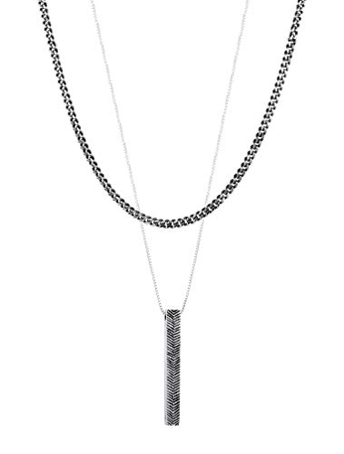 Kuzzoi 925 Silber Herren Halsketten mit Anhänger (40 mm) in 925 Sterling Silber Oxidiert, Halsketten-Set, Gliederketten für den Mann, 2 Panzerketten im Layer Look mit Ketten-Anhänger, Länge 50cm von Kuzzoi