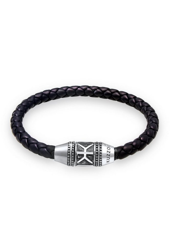 Kuzzoi Armband Herren Leder Logo Magnet-Verschluß 925 Silber von Kuzzoi