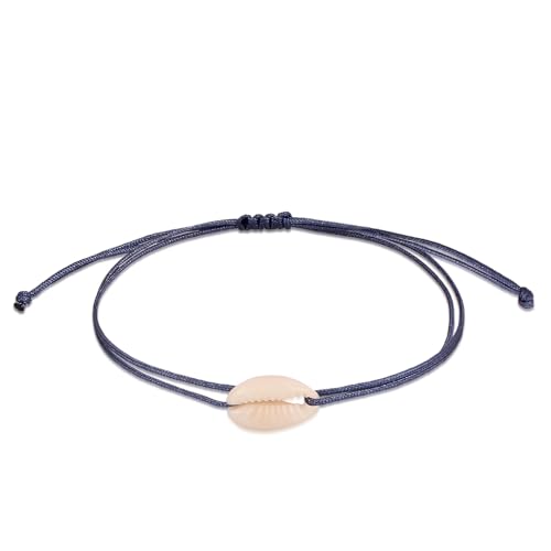 Kuzzoi Armband Herren mit Kauri Muschel (13 x 8mm) Surfer Nylonarmband Blau verstellbar Länge 19cm - 21cm von Kuzzoi
