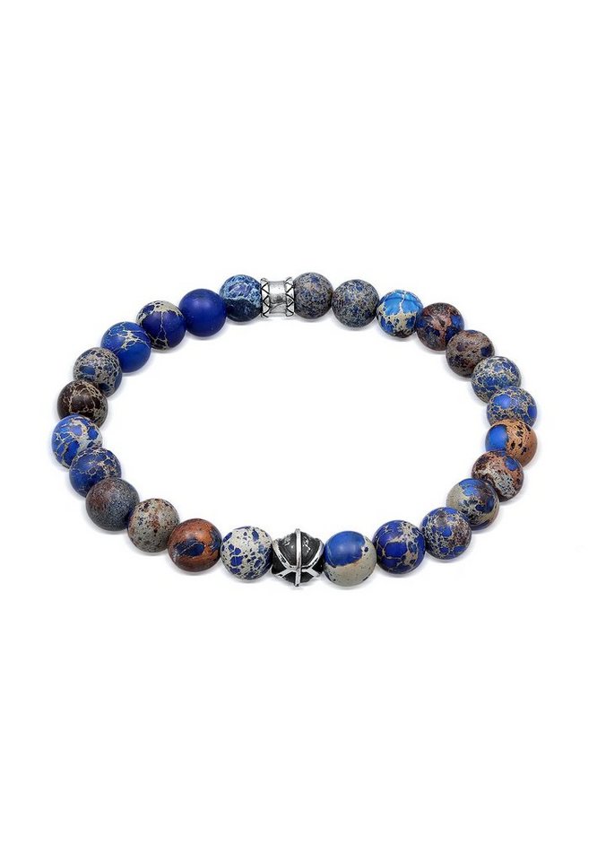 Kuzzoi Bead-Armband-Set Herren Achat Blau Beads Oxidiert 925er Silber, Kugel von Kuzzoi