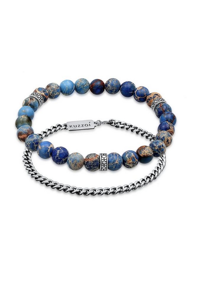 Kuzzoi Bead-Armband-Set Herren Achat Blau Panzerkette 2er Set 925 Silber Kuzzoi Bead-Armband-Set Herren Achat Blau Panzerkette 2er Set 925 Silber von Kuzzoi