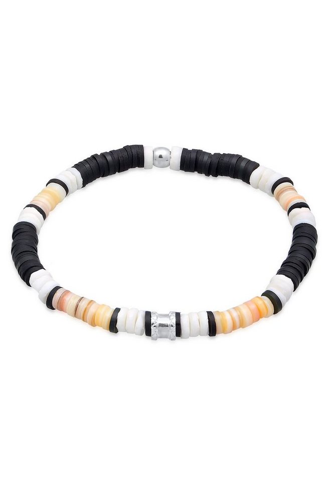 Kuzzoi Bead-Armband-Set Herren Heishi Fimo Beads Vintage Surfer 925 Silber, Heishi Beads von Kuzzoi