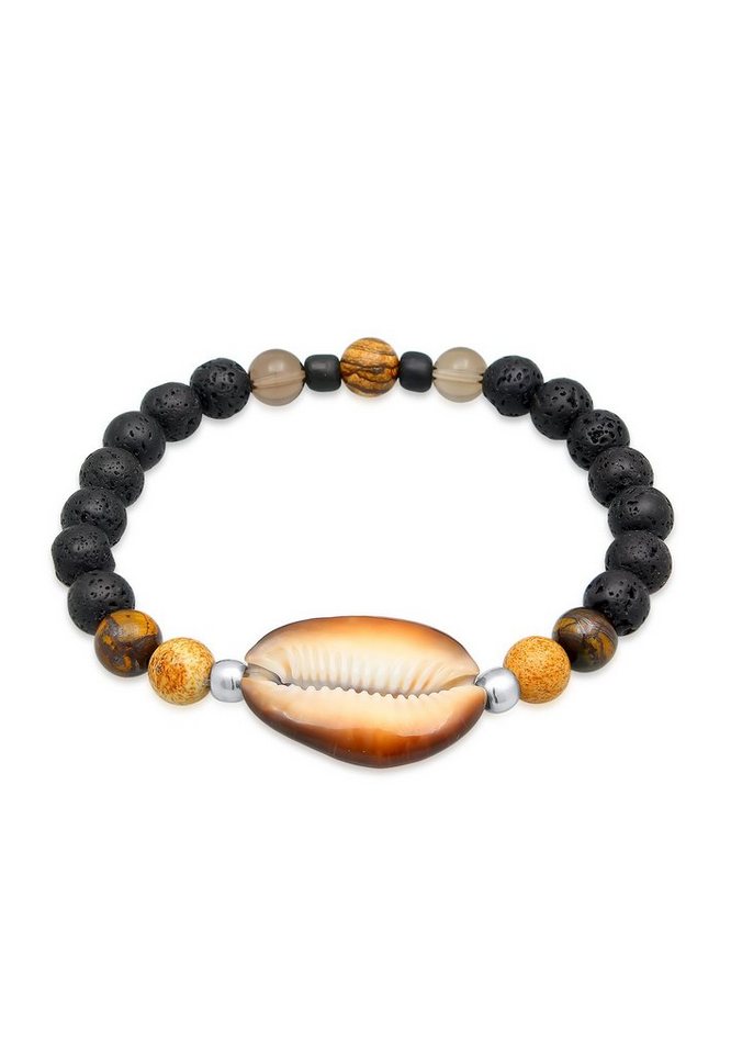 Kuzzoi Bead-Armband-Set Herren Lava Tigerauge Kauri Muschel 925 Silber, Muschel von Kuzzoi