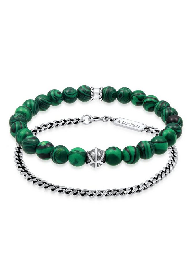 Kuzzoi Bead-Armband-Set Herren Set Panzer Synth. Malachit Perlen 925 Silbe, Kugel von Kuzzoi