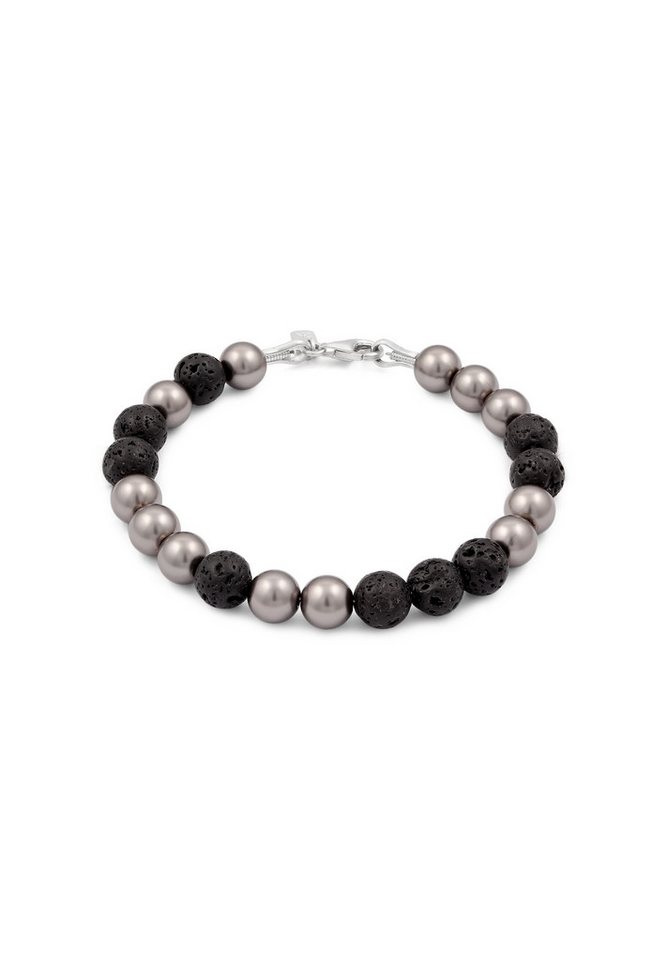 Kuzzoi Bead-Armband-Set Lava Synthetische Perle Grau Schwarz 925 Sterling Silber von Kuzzoi