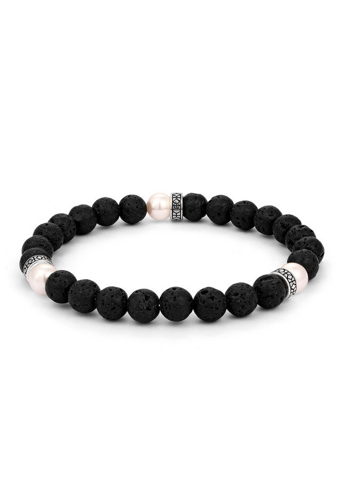 Kuzzoi Bead-Armband-Set Lava Synthetische Perle Schwarz 925 Sterling Silber von Kuzzoi