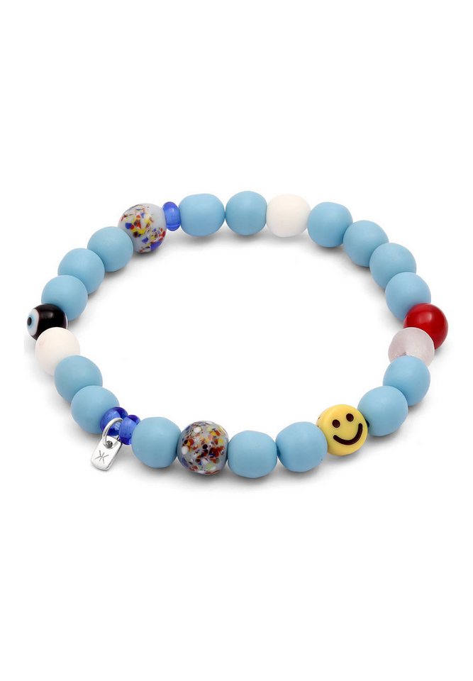 Kuzzoi Bead-Armband-Set Perlen Glas Hellblau Smiling Bead 925 Sterling Silber von Kuzzoi