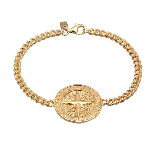 Kuzzoi Buddha Armband Herren Kompass 925 Silber Herrenarmband mit Anhänger Windrose (25 mm) Armband golden für den Mann Länge 19 cm von Kuzzoi