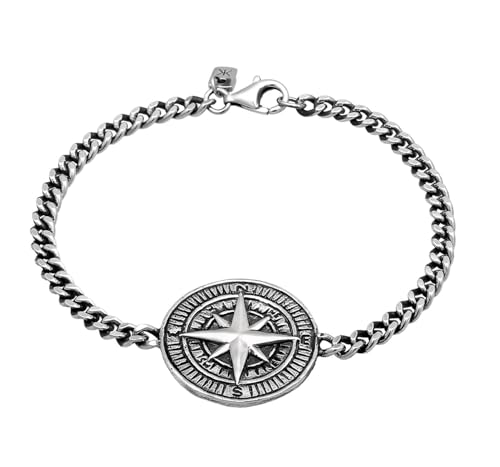 Kuzzoi Buddha Armband Herren Kompass 925 Silber Herrenarmband mit Anhänger Windrose (25 mm) Armband oxidiert für den Mann Länge 21 cm von Kuzzoi