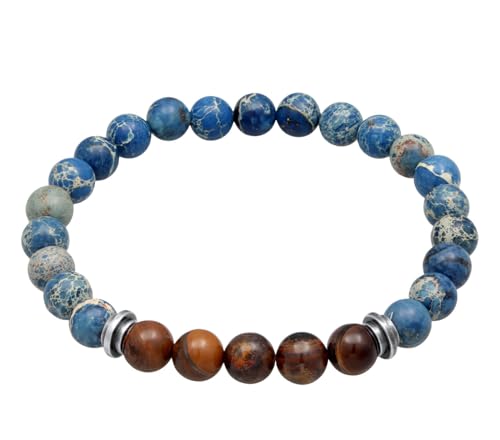 Kuzzoi Buddha Herren Armband Naturstein Perlen Achat Tigerauge 8 mm Beads 925 Sterling Silber Echtes Steinarmband für den Mann Länge 19 cm von Kuzzoi