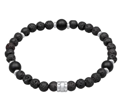 Kuzzoi Buddha Herren Armband Naturstein Perlenarmband Onyx Beads 8 mm 925 Sterling Silber Echtes Steinarmband für den Mann Länge 19 cm von Kuzzoi