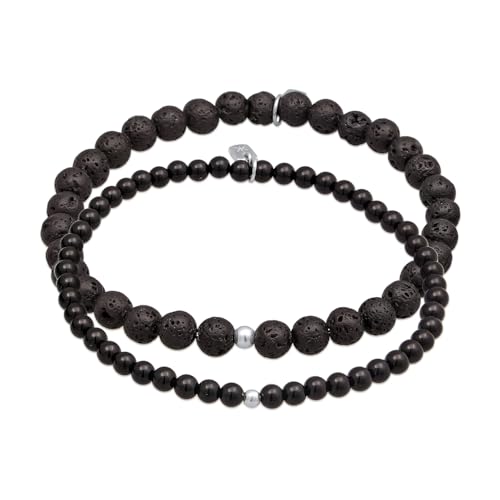 Kuzzoi Buddha Herren Armband Set Onyx und Lava Edelstein Perlen mit Beads 925 Sterling Silber handgefertigtes Schmuckset für den Mann Länge 19 cm von Kuzzoi