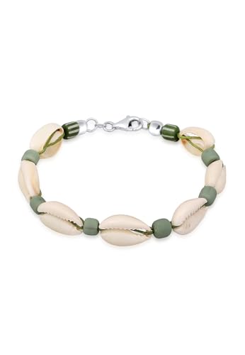 Kuzzoi Buddha Herren Armband Surferarmband natürliche Kauri Muschel Glass Beads 925 Sterling Silber Beach Style Mann Frau Länge 23 cm von Kuzzoi