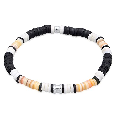 Kuzzoi Buddha Herren Armband aus Heishi Perlen und Beads aus 925 Sterling Silber Vintage Casual Stretch Boho Muschel Mix Schmuck Sommer Surfer Armband, Länge 19 cm von Kuzzoi