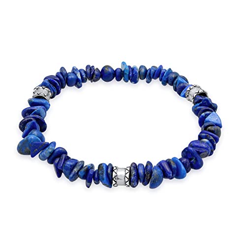 Kuzzoi Buddha Herren Armband aus Lapis Lazuli Edelstein Splitter und Beads aus 925 Sterling Silber, Steinarmband für den Herren, Lapis Edelstein Stretch Armband, Länge 19 cm von Kuzzoi