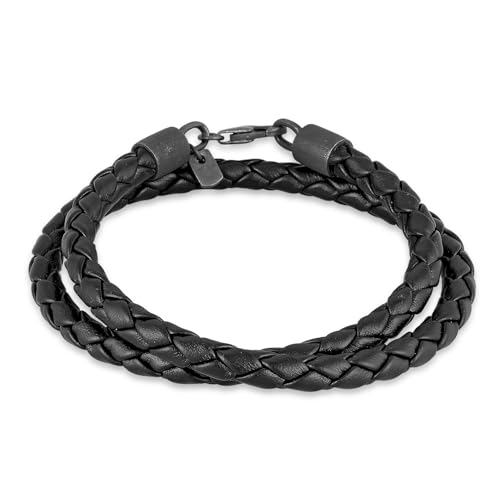 Kuzzoi Buddha Herren Armband aus geflochtenen Rindsleder Lederarmband (5.5 mm) mit Karabinerverschluss in 925 Sterling Silber oxidiert Länge 19 cm von Kuzzoi
