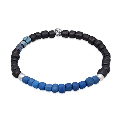 Kuzzoi Buddha Herren Armband aus indonesischen Glasperlen und Beads aus 925 Sterling Silber, Perlen Mix schwarz-blau, Vintage Casual Stretch Armband, Länge 21 cm von Kuzzoi