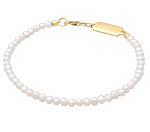 Kuzzoi Buddha Herren Armband mit ovalen Süßwasserperlen (3 mm) aus 925 Sterling Silber Perlenarmband für den Mann Armschmuck mit Perlen Länge 19 cm von Kuzzoi