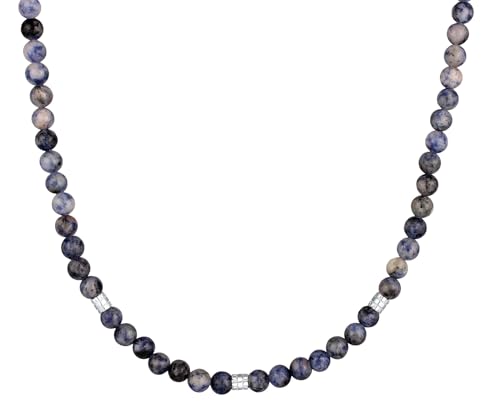 Kuzzoi Buddha Herren Halskette aus Achat Perlen (6 mm) mit Beads aus 925 Sterling Silber, Edelsteinkette für Männer Länge ca. 50 cm von Kuzzoi