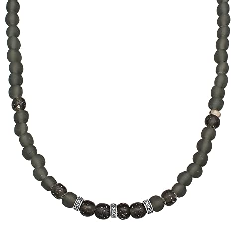 Kuzzoi Buddha Herren Halskette aus recycelten Glas Perlen (7-10 mm) mit Elementen aus 925 Sterling Silber, Kette aus Glas Beads für Männer Länge ca. 50 cm von Kuzzoi