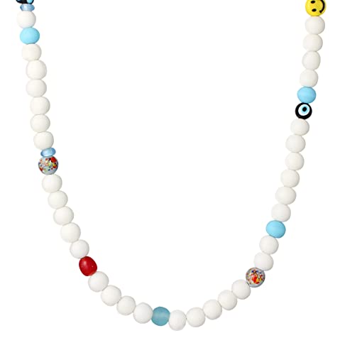 Kuzzoi Buddha Herren Halskette aus recycelten Glas und Harz Perlen (8-10 mm) bunte Herrenkette 50 cm mit Emoji Smiley Bead und 925er Silber Karabiner von Kuzzoi