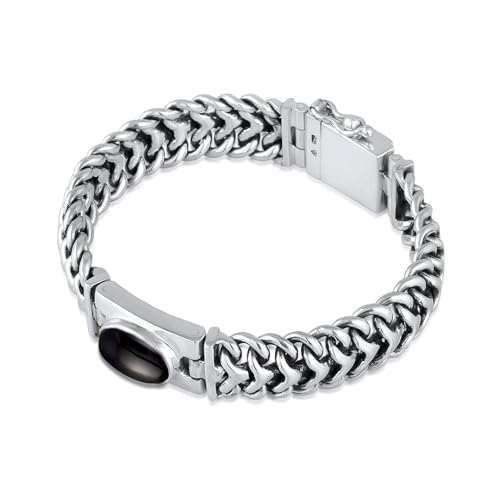 Kuzzoi Buddha Herren Silber Armband (14mm) massiv Gliederarmband aus 925 Sterling Silber mit Onyx Edelstein Länge 19 cm von Kuzzoi