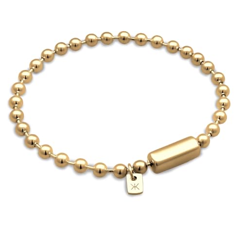 Kuzzoi Buddha Herren Silber Armband (5mm) Moderne Kugelkette aus 925 Sterling Silber 24K Vergoldet Länge 19 cm von Kuzzoi