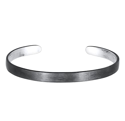 Kuzzoi Buddha Herren Silber Armreif offen, handgefertigt aus massiven 925 Sterling Silber mattiert-oxidiert, Basic Armband für Männer im Used Look, 6 mm breit von Kuzzoi