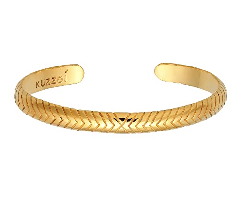 Kuzzoi Buddha Herren Silber Armreif offen, handgefertigt aus massiven 925 Sterling Silber vergoldet, Goldendes Armband (7 mm) poliert für Männer, Länge 19cm, 0211171021_19 von Kuzzoi