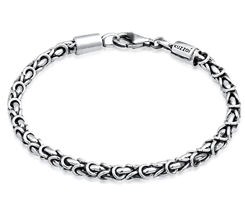 Kuzzoi Buddha Silber Armband für Herren, handgefertigtes Königsketten Armband (4 mm) aus oxidierten 925 Sterling Silber, massives Königsarmband für Männer, Länge 23 cm von Kuzzoi