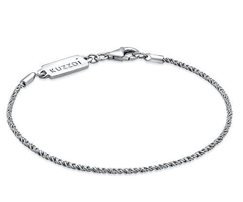 Kuzzoi Buddha Silber-Armband für Herren, handgefertigtes Kordel-Armband (2 mm) aus echtem massiven 925 Sterling Silber, Dezentes Herren-Armband gedreht mit Karabiner, Länge 21 cm von Kuzzoi