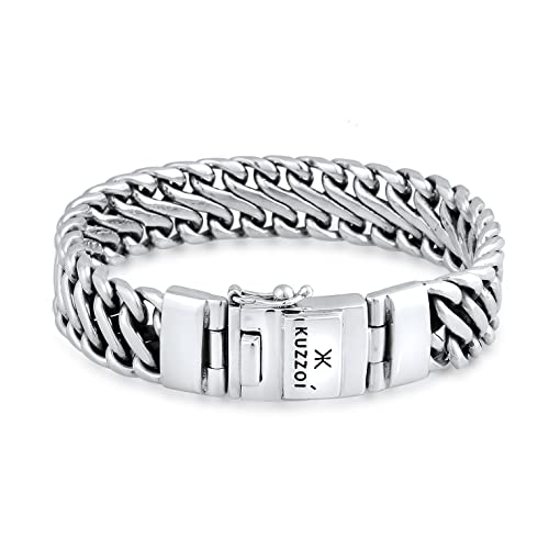 Kuzzoi Buddha Silber-Armband für Herren, handgefertigtes Panzer-Armband aus echtem, massiven 925er Sterling Silber, Luxus Herren-Armband mit Kastenverschluss, 15mm breit, 60 g schwer, Länge 19 cm von Kuzzoi