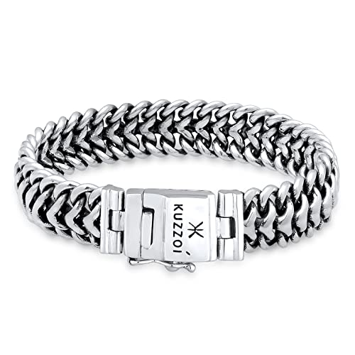 Kuzzoi Silber-Armband für Herren, handgefertigtes Buddha Panzer-Armband aus echtem, massiven 925er Sterling Silber, luxuriöses Herren-Armband Gravur, 15mm breit, 60 g schwer 335108-023 von Kuzzoi