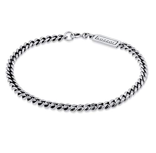 Kuzzoi Buddha Silber-Armband für Herren, handgefertigtes Panzer-Armband aus echten massiven 925 Sterling Silber oxidiert, Herren-Armband mit Federring, 5mm breit, 10g schwer, Länge 19 cm von Kuzzoi