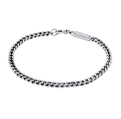 Kuzzoi Buddha Silber-Armband für Herren, handgefertigtes Panzer-Armband aus echten massiven 925 Sterling Silber oxidiert, Herren-Armband mit Federring, 5mm breit, 10g schwer, Länge 21 cm von Kuzzoi