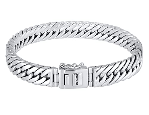 Kuzzoi Buddha Silber-Armband für Herren, handgefertigtes Panzer-Armband aus echten massiven 925 Sterling Silber poliert, Luxus Herren-Armband Gravur, 10mm breit, 43g schwer 0210560118_19 von Kuzzoi