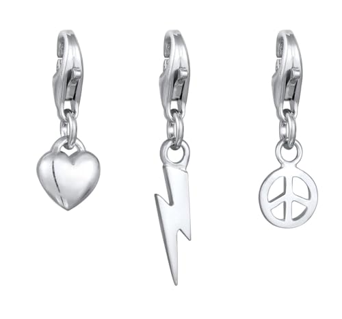 Kuzzoi Charm Anhänger Peace Frieden Symbol Blitz Herz aus 925 Sterling Silber Charms Bettelarmband Anhänger Set mit Karabiner Kompatibel für Armbänder und Halsketten von Kuzzoi