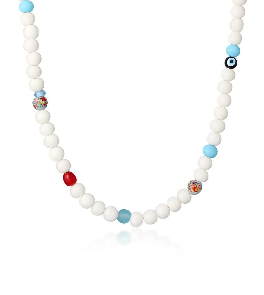 Kuzzoi - Halskette für Herren aus 925er-Sterlingsilber in Weiß mit mehrfarbigen Glasperlen mit Smiley-Verzierung Kuzzoi - Halskette für Herren aus 925er-Sterlingsilber in Weiß mit mehrfarbigen Glasperlen mit Smiley-Verzierung von Kuzzoi