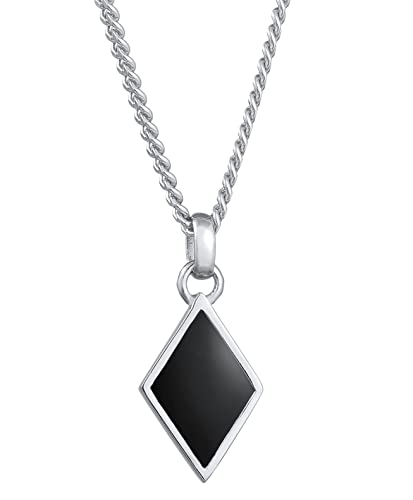 Kuzzoi Herren Halskette Anhänger in Rautenform (11 mm) im modischen Design, Herrenkette aus 925 Sterling Silber, Kette mit Emaille Anhänger für den Mann, Kette Silber Länge 55 cm von Kuzzoi