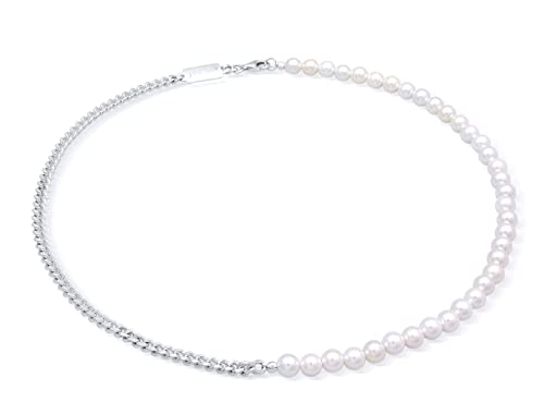 Kuzzoi Herren Halskette Perlenkette glänzend poliert mit Panzerkette im modischen Design, Perlenschmuck für den Mann oder Freund aus 925 Sterling Silber, Länge 45 cm (Silber) von Kuzzoi
