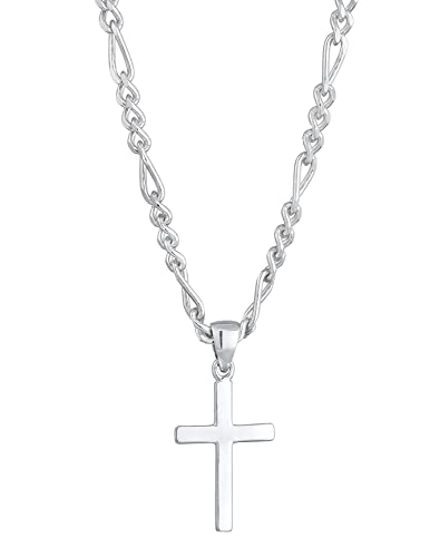 Kuzzoi Herren Halskette glänzend poliert mit Kreuz Anhänger (21 mm) im modischen Design, Figarokette für Mann und Freund mit religiösem Kreuz aus 925 Sterling Silber, Länge 60 cm (Silber) von Kuzzoi