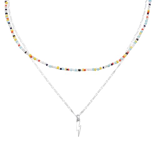 Kuzzoi Herren Halskette im Layer Look mit Blitz Anhänger (14 mm) in 925 Sterling Silber Modische Glasperlenkette 50 cm mit Silberkette für den Mann von Kuzzoi