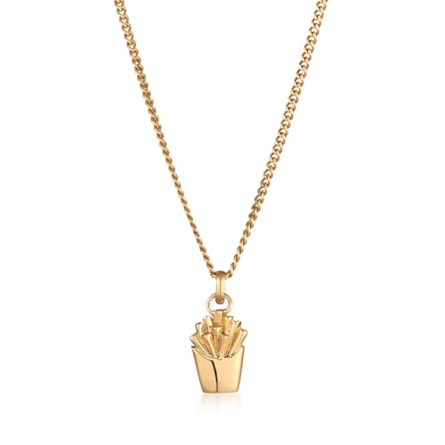 Kuzzoi Herren Halskette mit Anhänger Pommes (15 mm) 925 Sterling Silber 24K vergoldet Panzerkette Kette für Männer handgefertigt Länge 50 cm von Kuzzoi