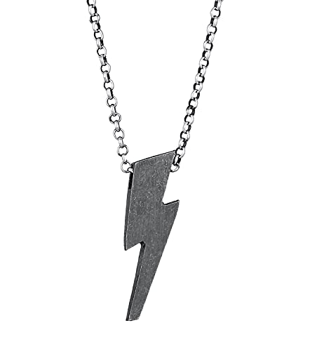 Kuzzoi Herren Halskette mit Blitz Anhänger (20 mm) in 925 Sterling Silber oxidiert, Kette mit Geometrischen Blitz Symbol für den Mann, Herrenkette silber 925 oxidiert mit Anhänger, Länge 55 cm von Kuzzoi