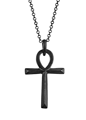 Kuzzoi Herren Halskette mit Henkelkreuz Anhänger (30 mm) und oxidierter Oberfläche, Lange Biker Kette für Mann und Freund mit Ankh Kreuz Symbol aus 925 Sterling Silber, Länge 60 cm von Kuzzoi