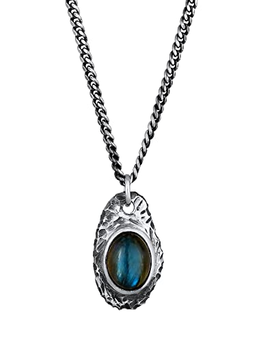 Kuzzoi Herren Halskette mit Labradorite Anhänger (20 mm), 925 Sterling Silber oxidiert, Kette im Vintage Look für den Mann, Coole Glieder-Kette, Länge 55 cm von Kuzzoi