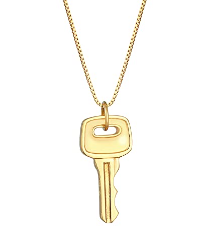 Kuzzoi Herren Halskette mit Schlüssel Anhänger (25 mm), Vintage Herrenkette aus 925 Sterling Silber vergoldet, Kette mit Schlüssel für den Mann, Kette golden für Herren mit Key, Länge 55 cm von Kuzzoi