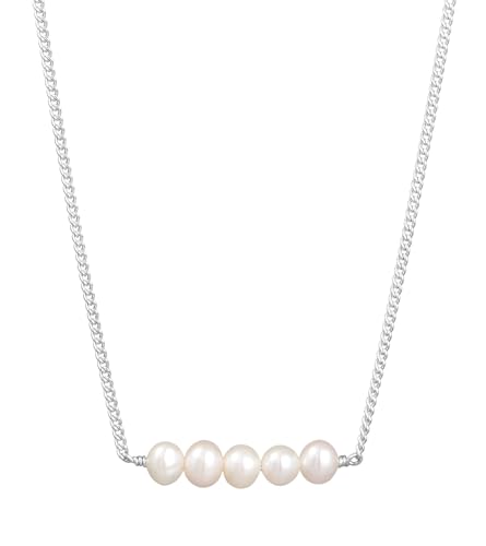 Kuzzoi Herren Halskette mit Süßwasserperlen (4-4.5 mm), Modische Gliederkette für Mann und Frau mit Perlen-Anhänger aus 925 Sterling Silber, Länge 45 cm von Kuzzoi
