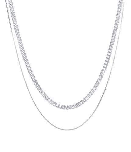 Kuzzoi Herren Halsketten Set aus 925 Sterling Silber, Massive Panzerkette mit 4 mm Glieder poliert, Feine Venezianer Kette 1 mm für Manner, Robuste Herrenketten für Anhänger, Länge 50 + 55 cm (Silber) von Kuzzoi