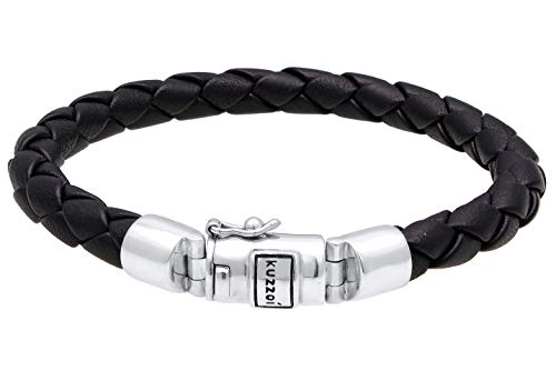 Kuzzoi Herren Lederarmband/Herrenarmband in schwarz mit massivem Silber Verschluß aus 925 Sterling Silber - 235043 (19) von Kuzzoi